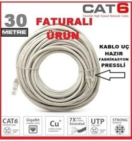 Resim 30Mt 30 Metre Cat6 Modem Ile + Tvplus Digitürk Dsmart Tivibu Cihaz Alici Ara Internet Kablo Ket6 