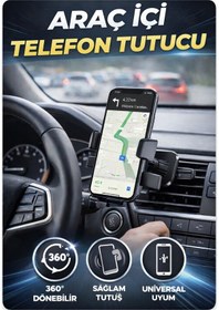 Resim Araç İçi Telefon Tutucu Havalandırma Klipsli 360 Döner Ayarlanabilir Telefon Tutacağı Siyah 