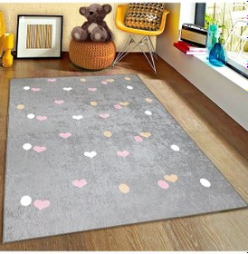 Resim Balonlu Kalpli Çocuk Odası Halısı Gri 