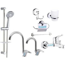 Resim Elmina Armatür Sürgülü Duş - Banyo - Lavabo - Mutfak Bataryası Musluğu Çeşmesi Full Set 
