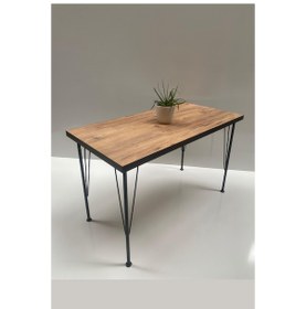 Resim Demo Tanraf Atlantik Çam Mutfak Masası 120X70 Cm Ebat Metal Ayaklı 