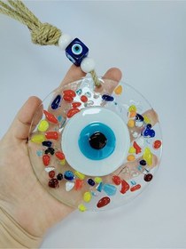 Resim Renkli Nazar Boncuğu 12cm El Yapımı Cam Duvar Dekoru 