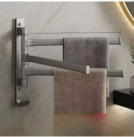 Resim Yifomall Duvar Tipi Katlanabilir Çamaşır Asma Aleti - 3 Çubuklu Çift Yüklemlı - Çorap, Alt Giyim Kurutma - Delik Açmayan - Gri Rengi Diğer 