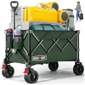 Resim Overmont 150 Kg Taşıma Kapasiteli Katlanabilir El Arabası, Geniş Dolap, Kamp Ve Bahçe El Yük Arabası Paket Taşıma Arabaları Yeşil 