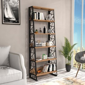 Resim Woodn Love Albatros 5 Raflı Piramit Metal Kitaplık - Atlantik Çam / Siyah 