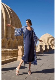 Resim Monamise Kadın Dantelli Dekolteli Yaprak Desenli Kimono Takımı 23038 Çok Renkli 