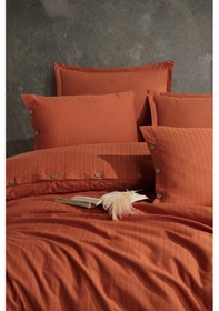 Resim %100 Pamuk Tek Kişilik Düğmeli Nevresim Seti Arsida V2 Kiremit 