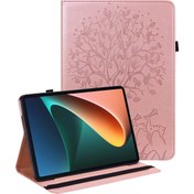 Resim Baskılı Ağaç Geyik Deseni Pu Deri Stand Tablet Kapak Kabuğu Kart Yuvalı Xiaomi Pad 5/Pad 5 Pro - Gül Altın (Yurt Dışından) 