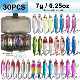 Resim 30 adet Demir Levha Yemleri, İki Boyutta Mevcuttur: 7G ve 10G, Çift saç tokası Küçük Demir Levha Yemleri, Eğik Ağızlı Bass için Yapay Yemler Seti, Tuzlu ve Tatlı Su Balıkçılığı için Uygun. 