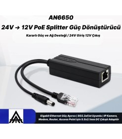 Resim AN6650 Poe Splitter Adaptör 24V To 12V Gigabit Ethernet Ip Kamera Nvr Modem Access Point Dönüştürücü 