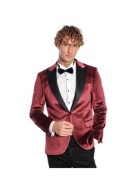 Resim Wessi Simli Slim Fit Kadife Bordo Erkek Smokin Ceket Bordo 