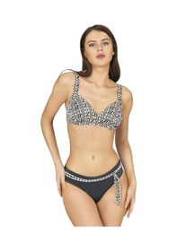 Resim Endeep Kadın Zigzag Desenli Bağlama Detaylı Toparlayıcı Bikini Takımı Siyah-beyaz 