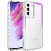 Resim Sphone Galaxy S21 Fe Kılıf Lens Korumalı Işıltılı Simli Renkli Geçişli Tasarım Arkası Şeffaf Kapak 