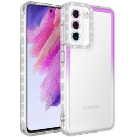 Resim Sphone Galaxy S21 Fe Kılıf Lens Korumalı Işıltılı Simli Renkli Geçişli Tasarım Arkası Şeffaf Kapak 