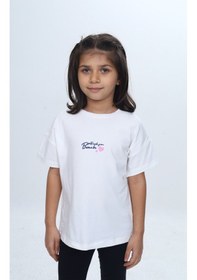 Resim Toontoy Kids Toontoy Kız Çocuk Baskılı Bisiklet Yaka Kısa Kollu Tişört 24977 Ekru 