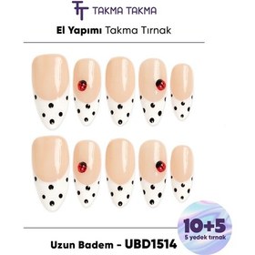 Resim 15'li Ten Rengi Uzun Badem Ubd1514 Tekrar Kullanılabilir El Yapımı Protez Takma Tırnak L 