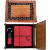 Resim Ahşap Kutulu Kırmızı Deri Defter Ve Anahtarlık Set Diğer 