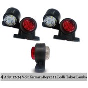 Resim 4 Adet Mini 12 Ledli Takoz Lamba 12-24 Volt Kırmızı Beyaz 