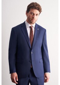 Resim İmza Lacivert Mono Yaka Kendinden Çizgili Desen Esnek 4 Drop Comfort Fit Classic Takım Elbise 1001255159 Lacivert 