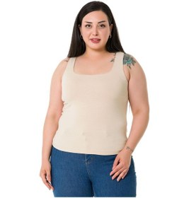 Resim Büyük Beden Askılı Yarım Astarlı Viskon Bej Rengi Body-bej Bej 