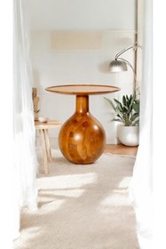 Resim Simillo Home&Living Wood Tekli Mantar Ahşap Orta Sehpa Tik Ağacı Renk Fiskos Çiçeklik Decorative 