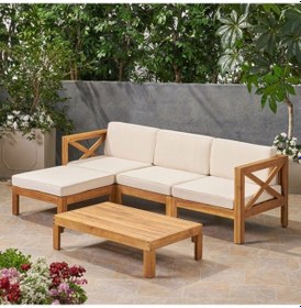 Resim Widecross Masif Kestane Ahşap Bahçe Balkon Köşe Takımı Sehpasız 