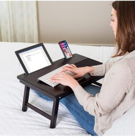 Resim Eğim Ayarlı Ahşap Portatif Tablet Laptop Sehpası Keyif Masası Siyah 