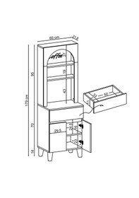 Resim 60 Cm Ledli Kahve Köşesi, Çok Amaçlı Dolap,2 Kapaklı 1 Çekmeceli Kiler Dolabı,mutfak Dolabı Atlantik Çam - Antrasit 