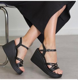 Resim Ortopedik Dolgu Taban Kadın Sandalet Günlük Düğünlük Nişan Kına Aykakabısı Siyah 