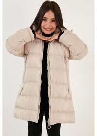 Resim Lela Peluş Astarlı Yakası Suni Kürklü Çıkarılabilir Kapüşonlu Kışlık Kız Çocuk Mont 5766038 Taş 
