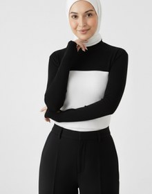 Resim LA SEFA Dik Yaka Boyunluklu Kolluk Siyah Uzun Kollu Boyunluk Tesettür Boyunluk Balıkçı Yaka Bodysuit 