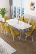 Resim Canisa Concept Zen Serisi 80x132 Mdf Açılabilir Beyaz Mermer Desen Masa Takımı Ve 8 Hardal Sandalye 