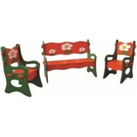 Resim Demonte Ahşap Oturma Grubu 3 Parça 