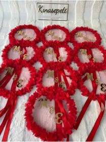 Resim Kınasepeti Kisiye ozel Kırmızı Nedime Defi (1 Adet), Dantelli ve 3D Çiçekli Kına Gecesi Tefi 