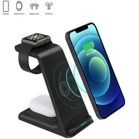 Resim Reedark C200 15w Hızlı Şarj 3ü1 Arada Kablosuz Şarj Standı İphone Uyumlu Kulaklık Ve Saat İçin 