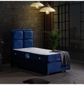 Resim Setaymobilya Baza, Grand Tek Kişilik Lacivert Baza + Başlık + Orthosoft Yatak 