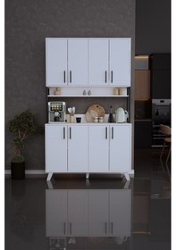 Resim Volk 8 Kapaklı Kahve Köşesi Çok Amaçlı Mutfak Dolabı Beyaz Beyaz 