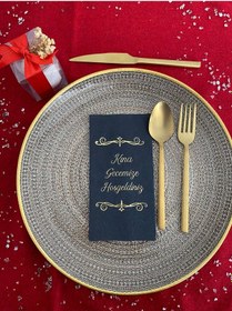 Resim Gold Yaldızlı Siyah Kına Gecemize Hoşgeldiniz Peçete 16 Adet 