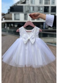 Resim Dantelli Kristal Tül Akasya Beyaz Gelinlik Kız Çocuk Bebek Düğün Mevlüt Elbise 001 