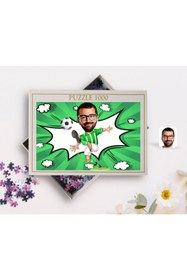 Resim Bk Gift Kişiye Özel Yeşil Beyaz Futbolcu Karikatürlü 1000 Parça Profesyonel Puzzle-1 