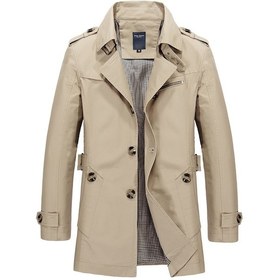 Resim Erkek Sonbahar/kış Günlük Orta Uzunlukta Saf Pamuklu Yıkanmış Trençkot Mavi 