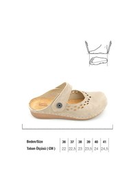 Resim Gezer Yazlık Kadın İç Tabanı Hakiki Deri Cırt Cırtlı Terlik Krem 
