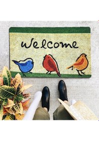 Resim Esnature Chirp Birds Renkli Cıvıldıyan Kuşlar Kahverengi Welcome Kapı Önü Paspası 45x70 Cm Çok Renkli 