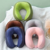 Resim Seyahat, Ofis ve Uçak Kullanımı için U Şeklinde Boyun Yastığı - Çıkarılabilir Kılıflı Ergonomik Servikal Destek, Hipoalerjenik Yumuşak Polyester, 4 Renk (Yeşil, Kahverengi, Beyaz, Pembe) 