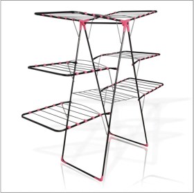 Resim 3 Katlı Paslanmaz Çamaşırlık Kurutmalık, 150 Cm, Siyah, Dayanıklı Teli Raf 