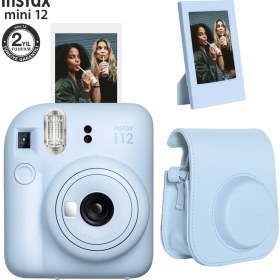 Resim Fujifilm Instax Mini 12 Mavi Fotoğraf Makinesi-Çerçeve ve Deri Kılıf Seti 