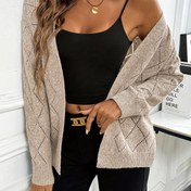 Resim Plus Beden, Rahat ve Şık Delikli Taşlı File Desenli Hırka 