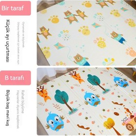 Resim Katlanabilir Oyun Pedi Hayvan Dünya Kaymaz Taban Anti-leke Yol Deseni Halı Bebek Ve Çocuk Halı Oyun Pedi Sürüngen Büyük Kafa Mavi Kuş Küçük Ayı Uçurtma 150 X 200 Cm 