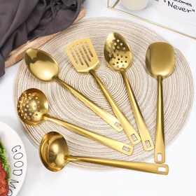 Resim 6 adet Paslanmaz Çelik Servis Seti - Kaşık, saç tokası, Süzgeç, Delikli Kaşık, Spatula ve Maşalar Dahil - Evde Pişirme ve Profesyonel Kullanım İçin İdeal, Mutfak Gereksinimleri | Şık Servis Seti | Dayanıklı Mutfak Eşyaları 