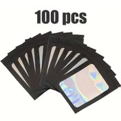 Resim 100 Adet, Lazer Renkli Çerçeve Siyah Yin Yang Kemik Çantası, Kauçuk Bant Saç Halkası Saç Tokası Takı Mühür Cep, Küpe Takı Için Anti-oksidasyon Çantası, Holografik Senfoni Pencere Yoğun Çanta 